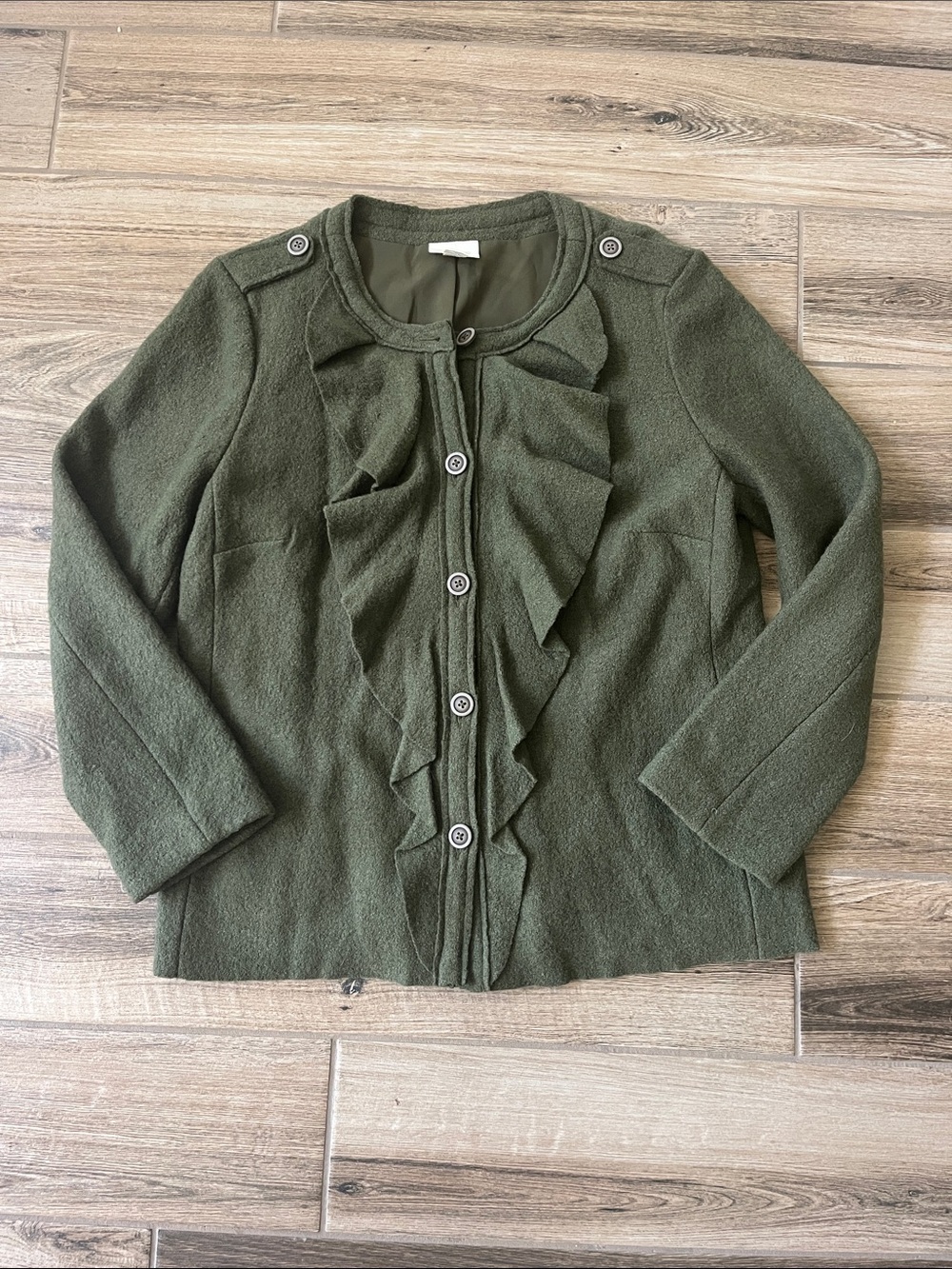 Chico's Olive Green Ruffle-Front Blazer Jacket